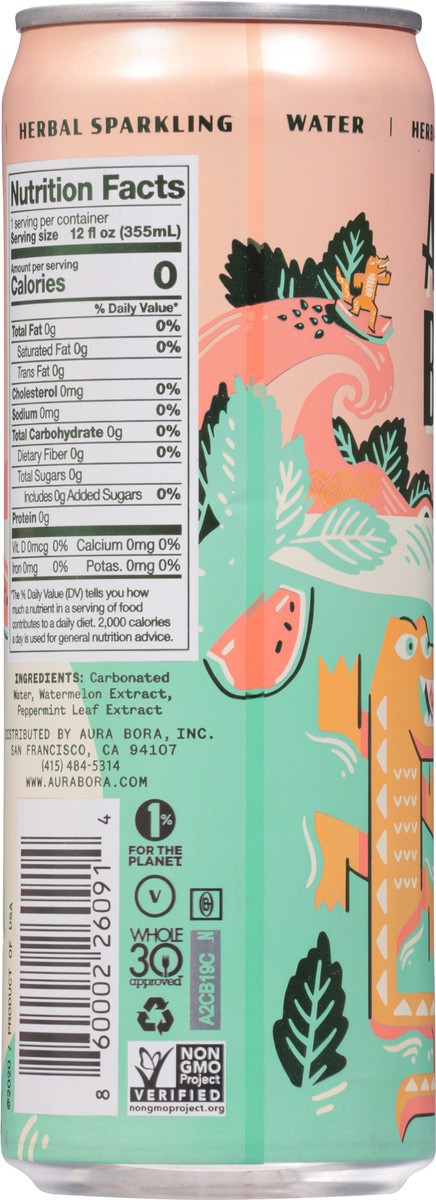 slide 2 of 9, Aura Bora Herbal Sparkling Water Peppermint Watermelon - 12 oz, 12 oz