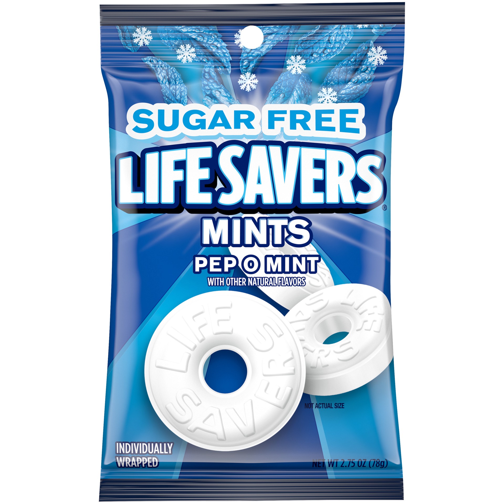 slide 1 of 6, LIFE SAVERS Pep-O-Mint Sugar Free Breath Mints Hard Candy, 2.75 Oz Blue Bag, 2.75 oz