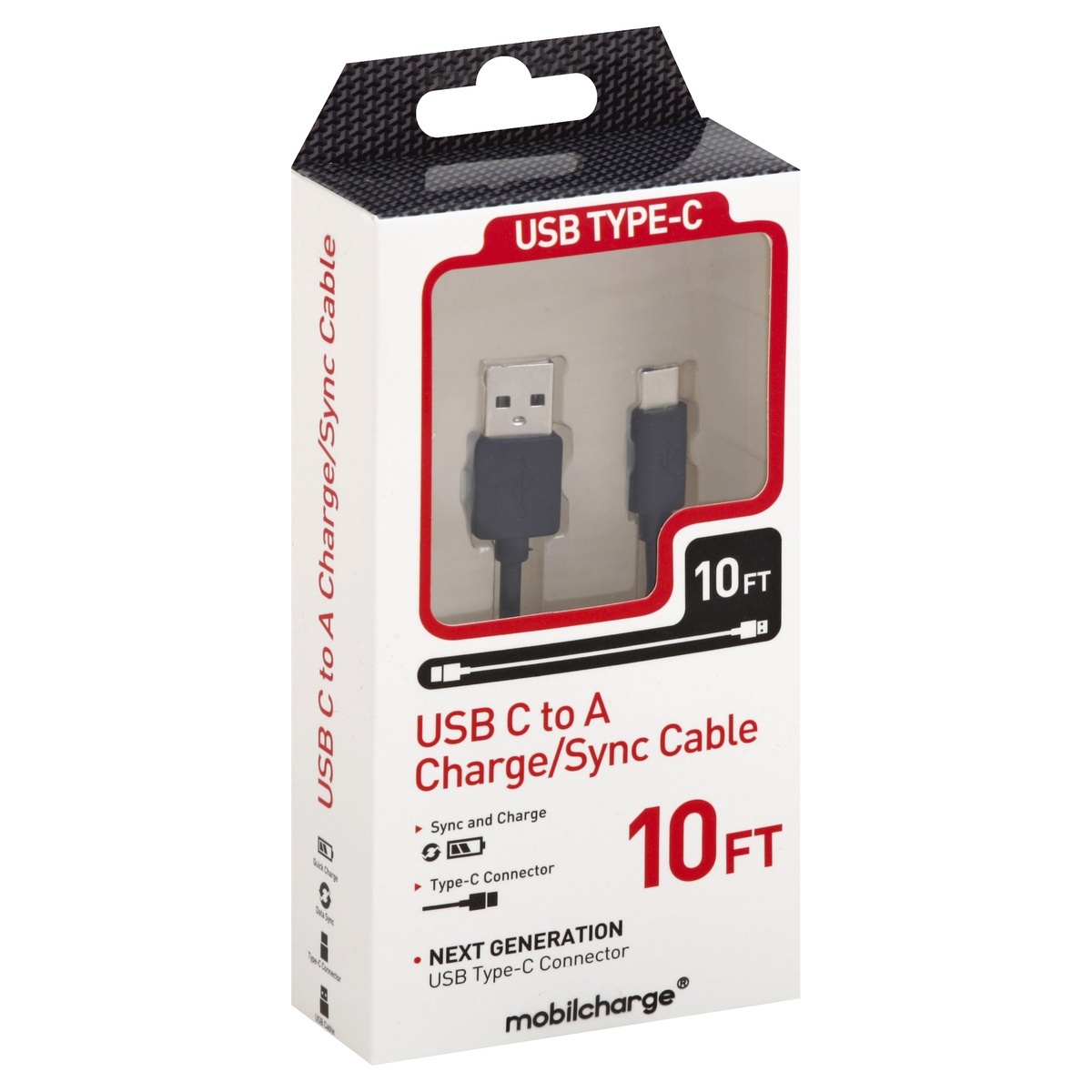 slide 1 of 1, MobilCharge USB Typc-C to Type-A Cable Black, 1 ct