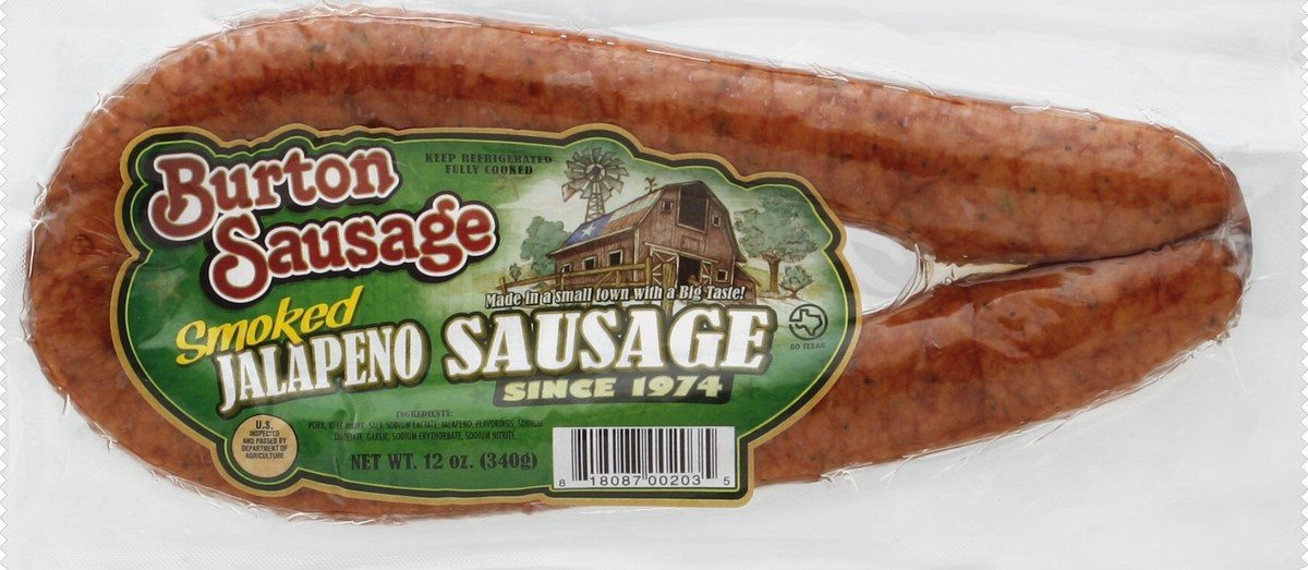 slide 5 of 5, Burton Smoked Jalapeno Sausage, 12 oz