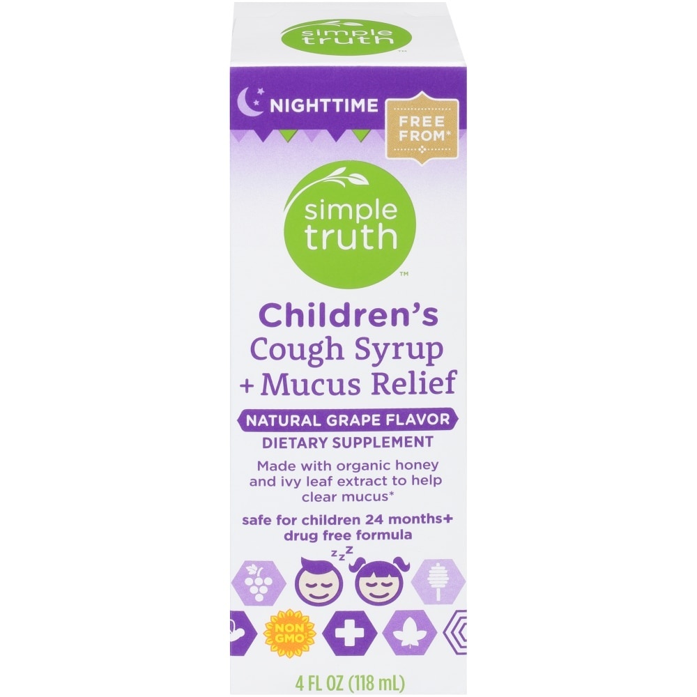 slide 1 of 1, Simple Truth Children's Nighttime Cough Syrup And Mucus Relief, 4 fl oz