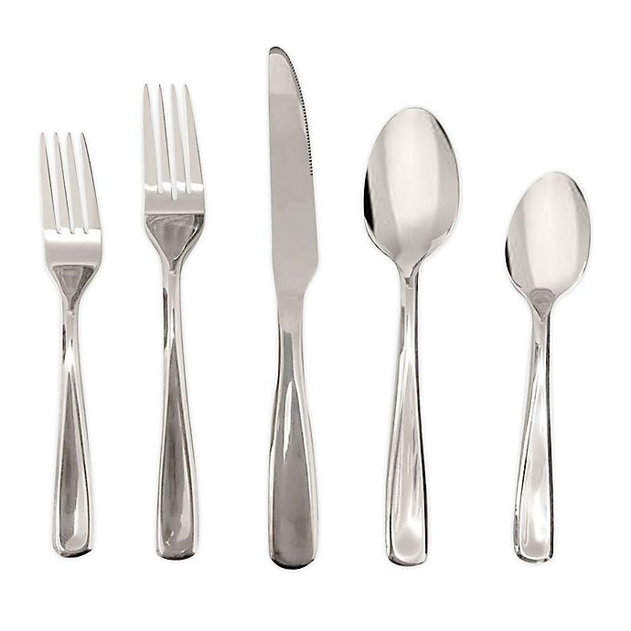 slide 1 of 3, Simply Essential Stainless Steel Mirror Flatware Set, 20 ct