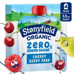 Stonyfield Organic Kids Zero G Added Sugar Whole Milk Yogurt Pouches, Cherry Berry Pear, 3.5 oz., 4Ct