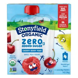 Stonyfield Organic® Kids Zero Sugar Cherry Berry Pear Yogurt Pouches