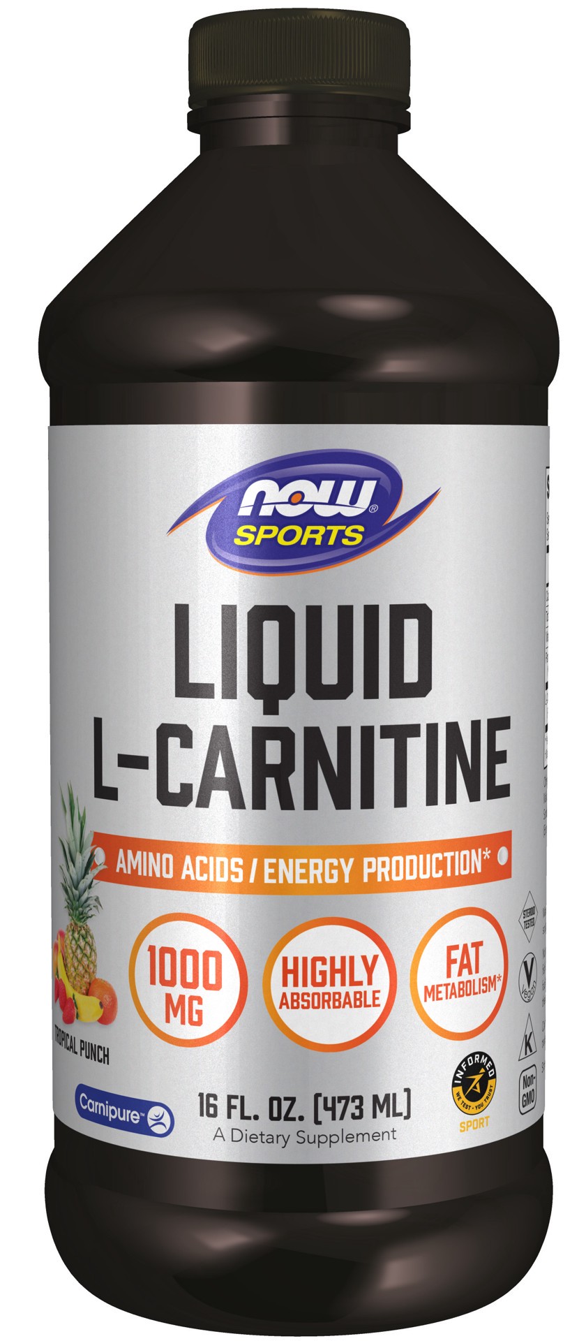 slide 1 of 5, NOW Sports L-Carnitine Tropical Punch Liquid, 16 fl oz