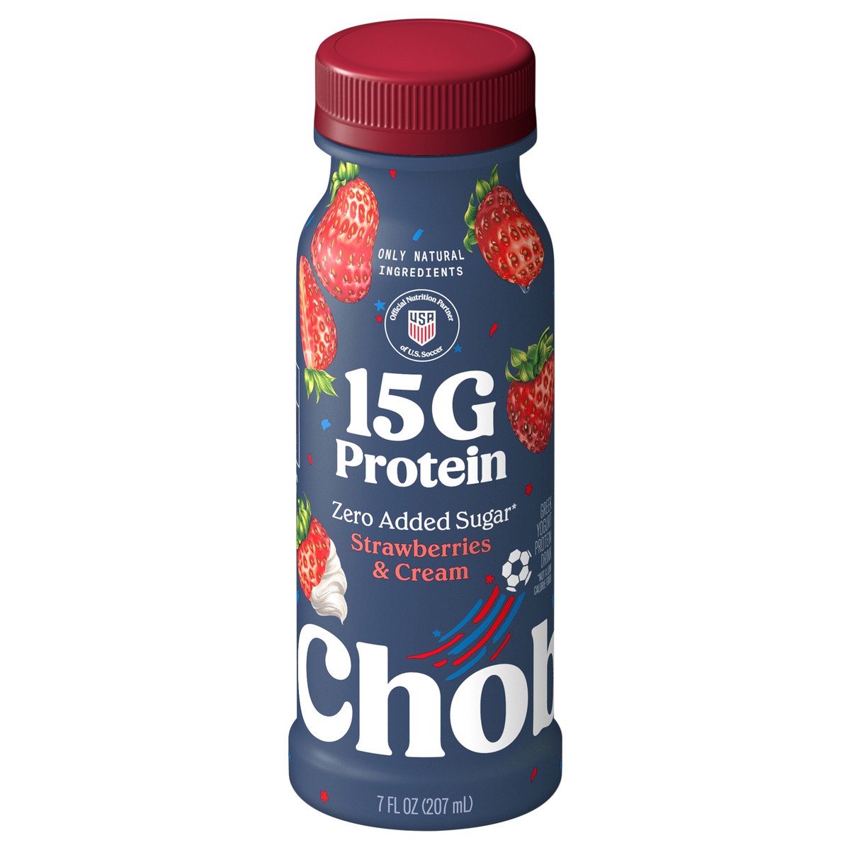 slide 1 of 12, Chobani 15g Protein Lowfat Greek Yogurt Drink Strawberries & Cream 7 fl oz, 7 fl oz