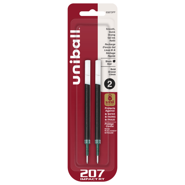 slide 1 of 6, uni-ball 207 Impact Rt Gel Pen Refills, Bold Point, 1.0 Mm, Black, Pack Of 2 Refills, 2 ct