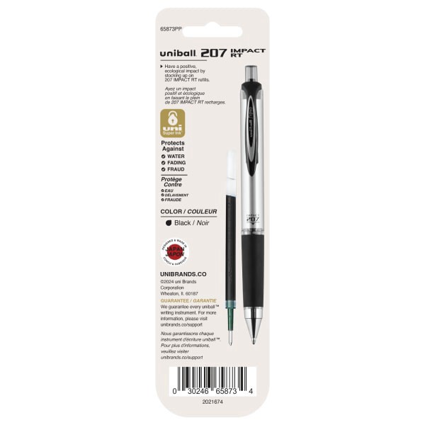 slide 5 of 6, uni-ball 207 Impact Rt Gel Pen Refills, Bold Point, 1.0 Mm, Black, Pack Of 2 Refills, 2 ct
