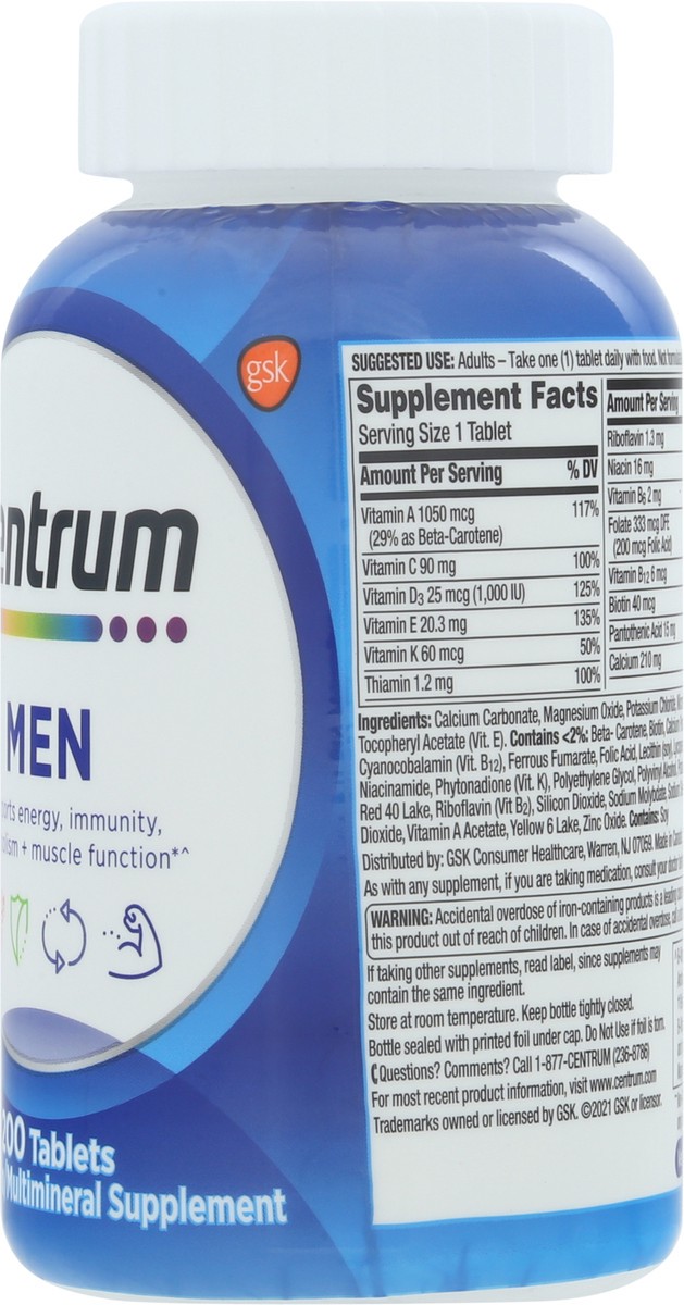 slide 2 of 9, Centrum Multivitamin for Men, Multivitamin/Multimineral Supplement with Vitamin D3, B Vitamins and Antioxidants, Gluten Free, Non-GMO Ingredients - 200 Count, 200 ct