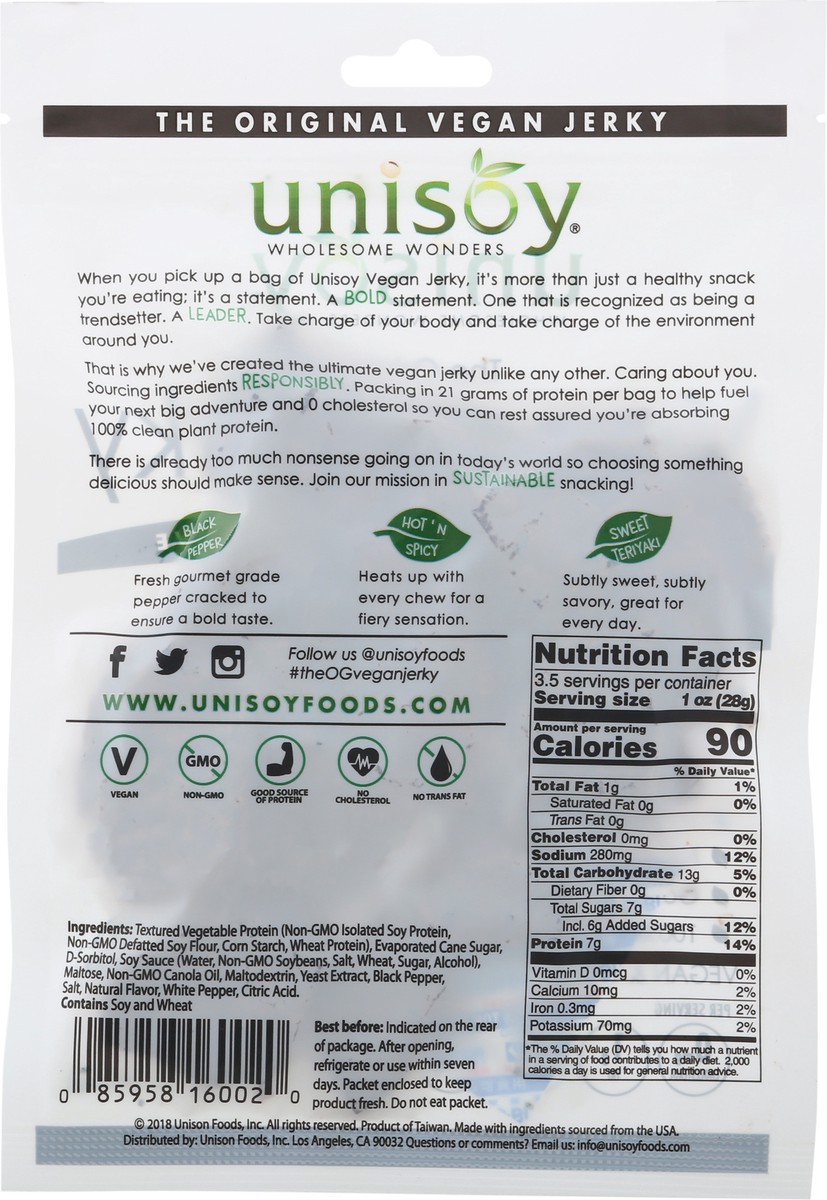 slide 10 of 11, Unison Cracked Black Pepper Flavor Vegan Jerky 3.5 oz, 3.5 oz