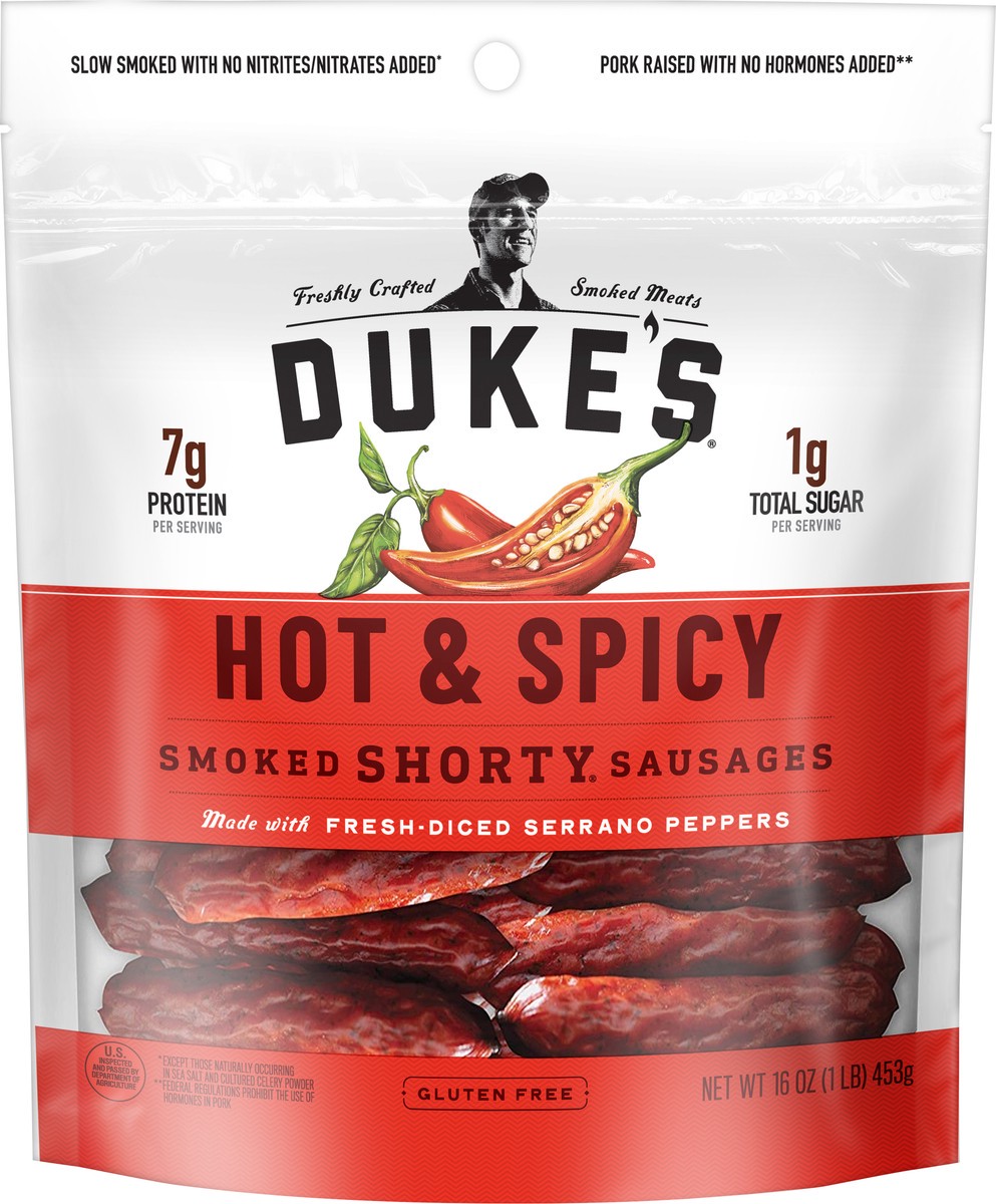 slide 6 of 6, Duke's Smoked Shorty Hot & Spicy Sausages 16 oz, 16 oz