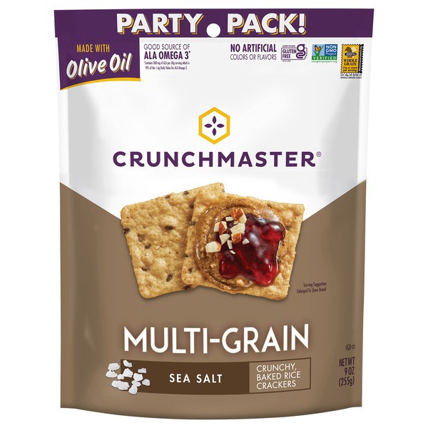 slide 1 of 1, Crunchmaster, Crackers, Sea Salt, Multi-Grain, Party Pack!, 9 oz