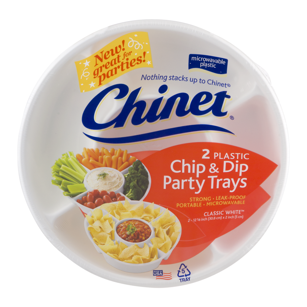 slide 1 of 1, Chinet Classic White Chip Dip Plastic Party Trays, 2 ct