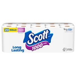 Scott 1000 Toilet Paper, 20 Regular Rolls, Septic-Safe, 1-Ply Toilet Tissue
