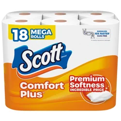 Scott ComfortPlus Toilet Paper, 18 Mega Rolls, 310 Sheets per Roll, Septic-Safe, 1-Ply Toilet Tissue