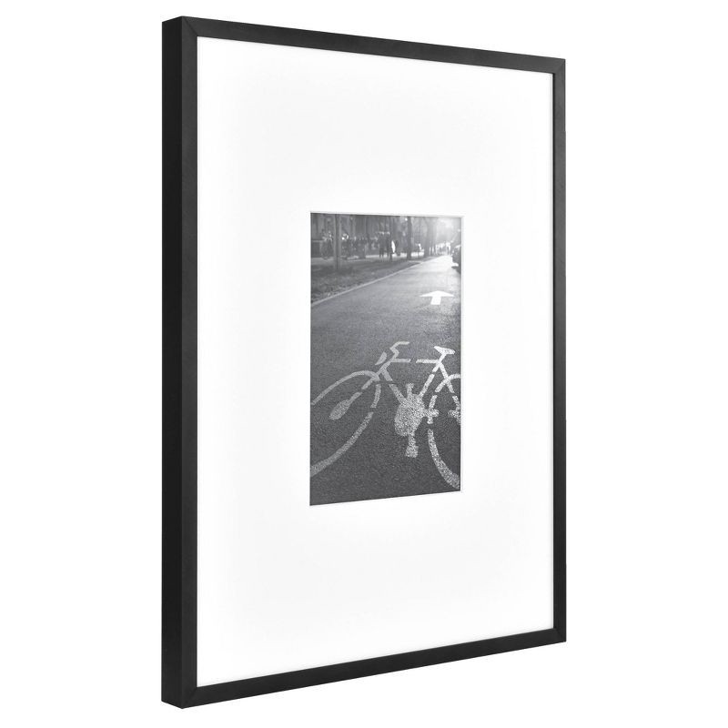 slide 2 of 5, 11.3" x 14.4" Matted For 5" x 7" Thin Metal Gallery Frame Black - Threshold™: Modern Aluminum Wall Decor, 1 ct