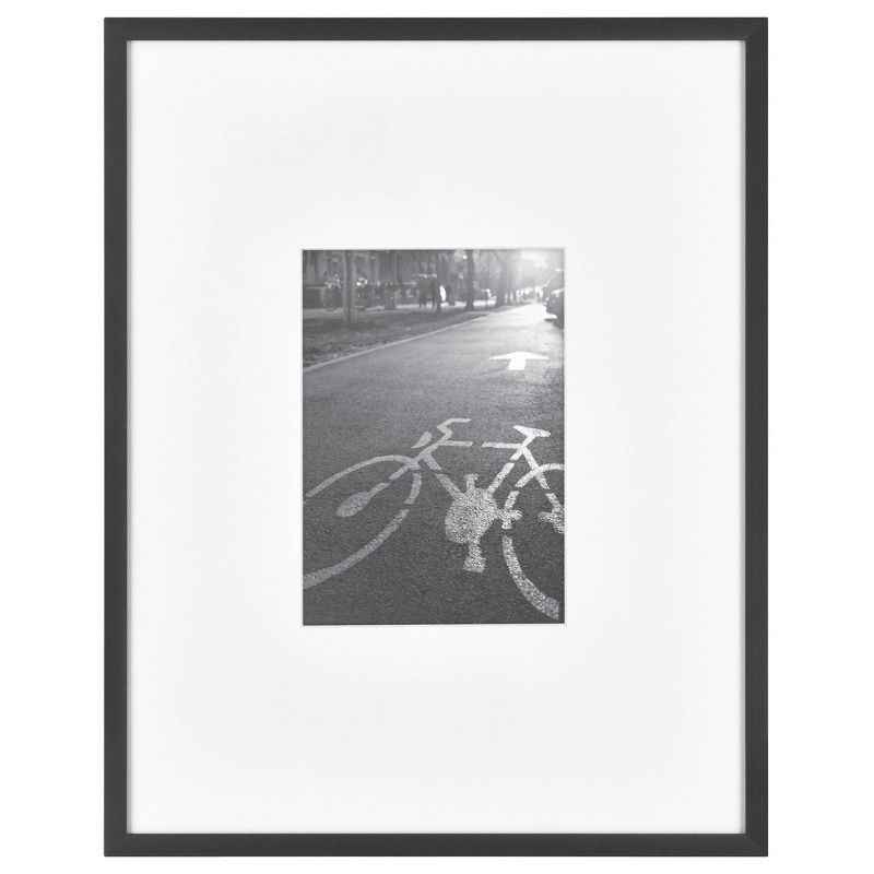 slide 1 of 5, 11.3" x 14.4" Matted For 5" x 7" Thin Metal Gallery Frame Black - Threshold™: Modern Aluminum Wall Decor, 1 ct