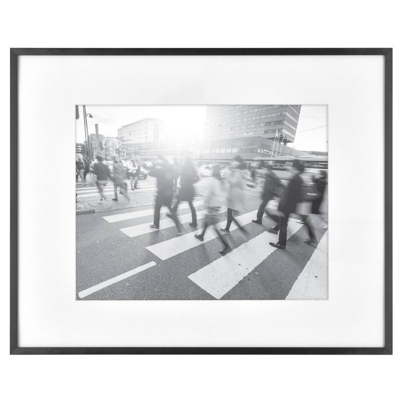 slide 1 of 5, 16.3" x 20.4" Matted to 11"x14" Thin Gallery Frame Black - Threshold™: Modern Aluminum Wall Decor, Holds One Photo, 1 ct