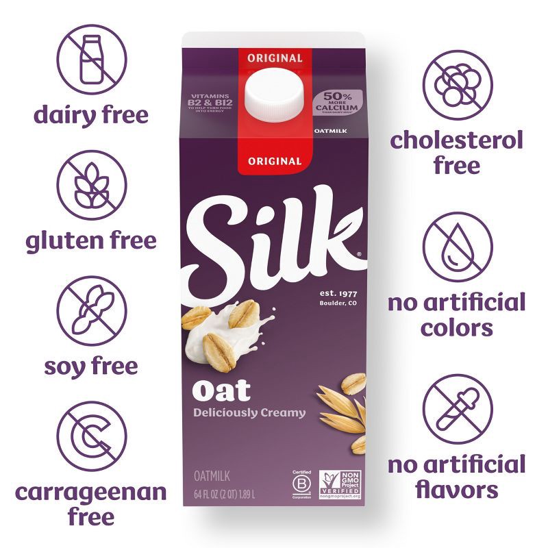 slide 3 of 8, Silk Original Oat Milk - 59 fl oz, 59 fl oz