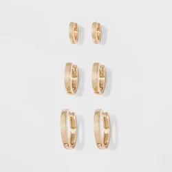 Small Hoop Earring Set 3pc - A New Day™ Gold: Brass Nickel-Free Metal, Hinge Closure, 16+ Age, 0.58" Length, 0.62" Width