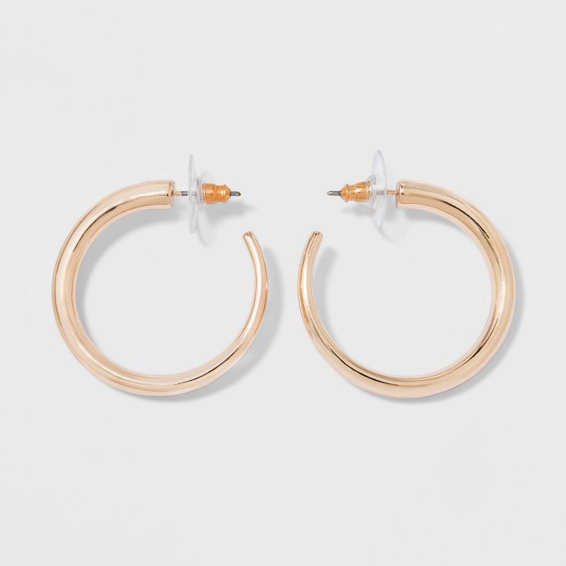 slide 1 of 3, Post Small Hoop Earrings - A New Day™ Gold: Stainless Steel, Nickel-Free, 1.25" Length, 1 ct