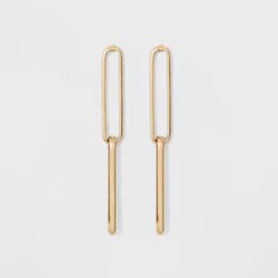 Link Earrings - A New Day™ Gold: Linear Design, Nickel-Free Metal, Post Closure, 1.75" Length, 0.3" Width, Iron Material