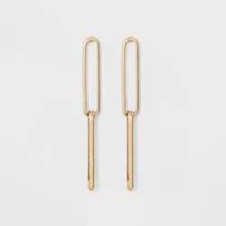 Link Earrings - A New Day™ Gold: Linear Design, Nickel-Free Metal, Post Closure, 1.75" Length, 0.3" Width, Iron Material