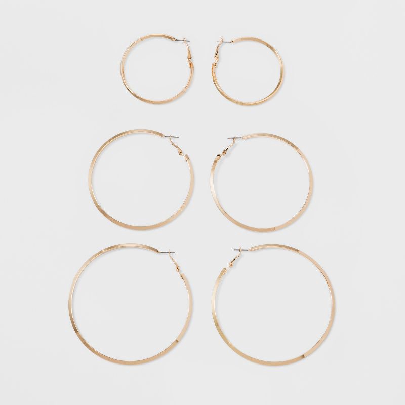 slide 1 of 2, Hoop Earrings 3pc - A New Day™ Gold, 3 ct