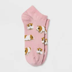 Women's Guinea Pig Low Cut Socks - Pink 4-10: Cute Animal Pattern, Lightweight Knit