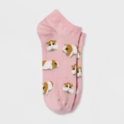Women's Guinea Pig Low Cut Socks - Pink 4-10: Cute Animal Pattern, Lightweight Knit