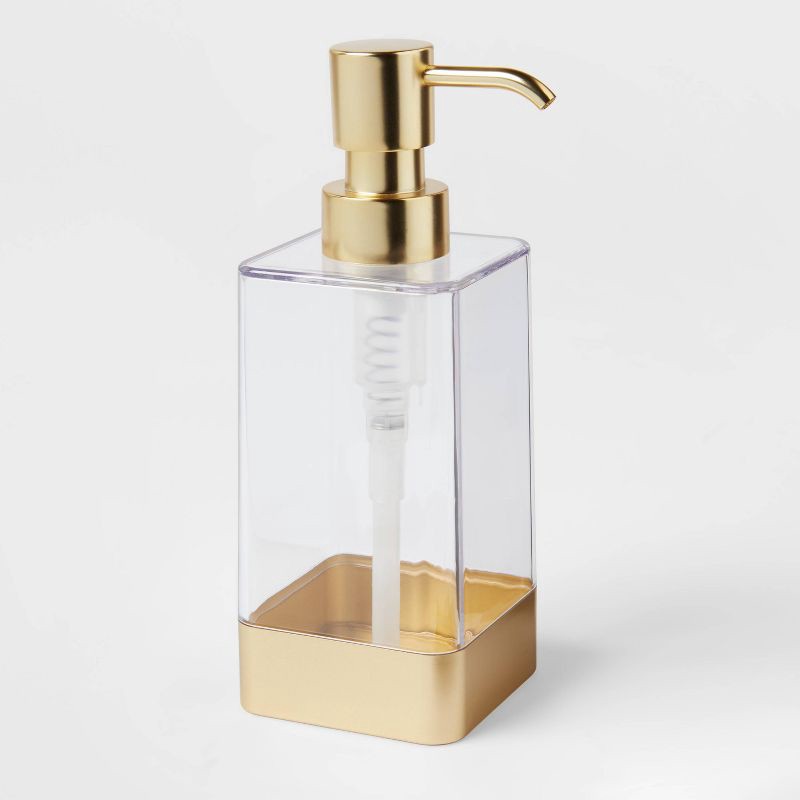 slide 3 of 4, Square Soap/Lotion Dispenser Gold/Clear - Room Essentials™: Plastic Handwash Accessory, 460ml Capacity, 460 ml