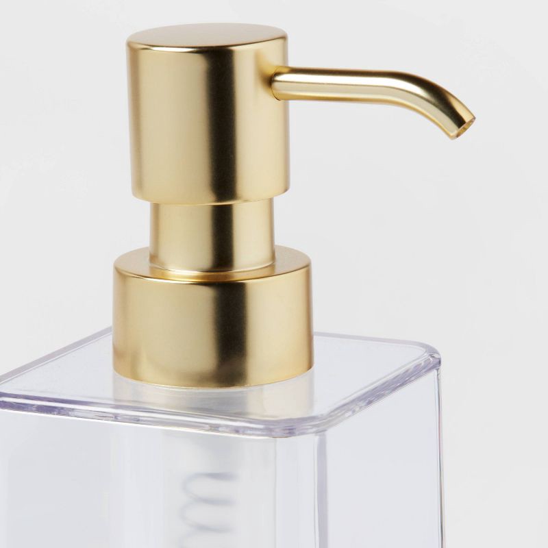 slide 4 of 4, Square Soap/Lotion Dispenser Gold/Clear - Room Essentials™: Plastic Handwash Accessory, 460ml Capacity, 460 ml