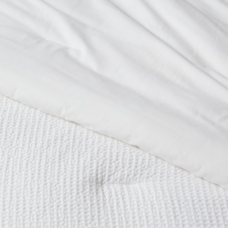 slide 4 of 4, Full/Queen Washed Waffle Weave Comforter and Sham Set White - Threshold™: Cotton Textile, Oeko-Tex Certified, Midweight, 1 ct