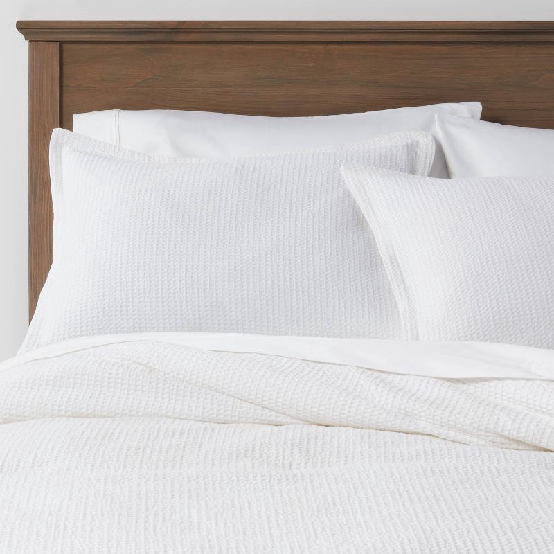 slide 1 of 4, Full/Queen Washed Waffle Weave Comforter and Sham Set White - Threshold™: Cotton Textile, Oeko-Tex Certified, Midweight, 1 ct