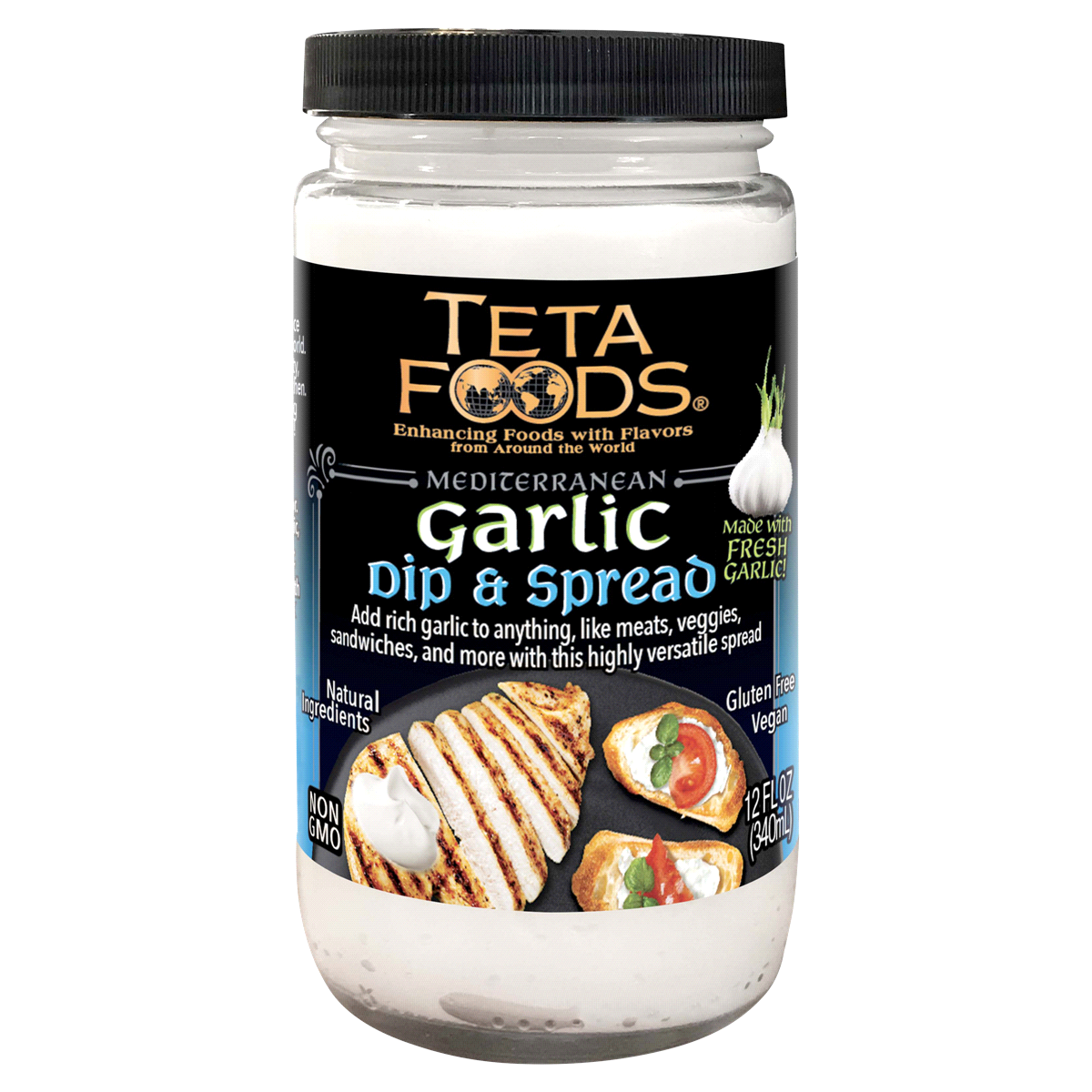 slide 1 of 9, Teta Foods Garlic Dip & Spread, Original, 12 fl oz