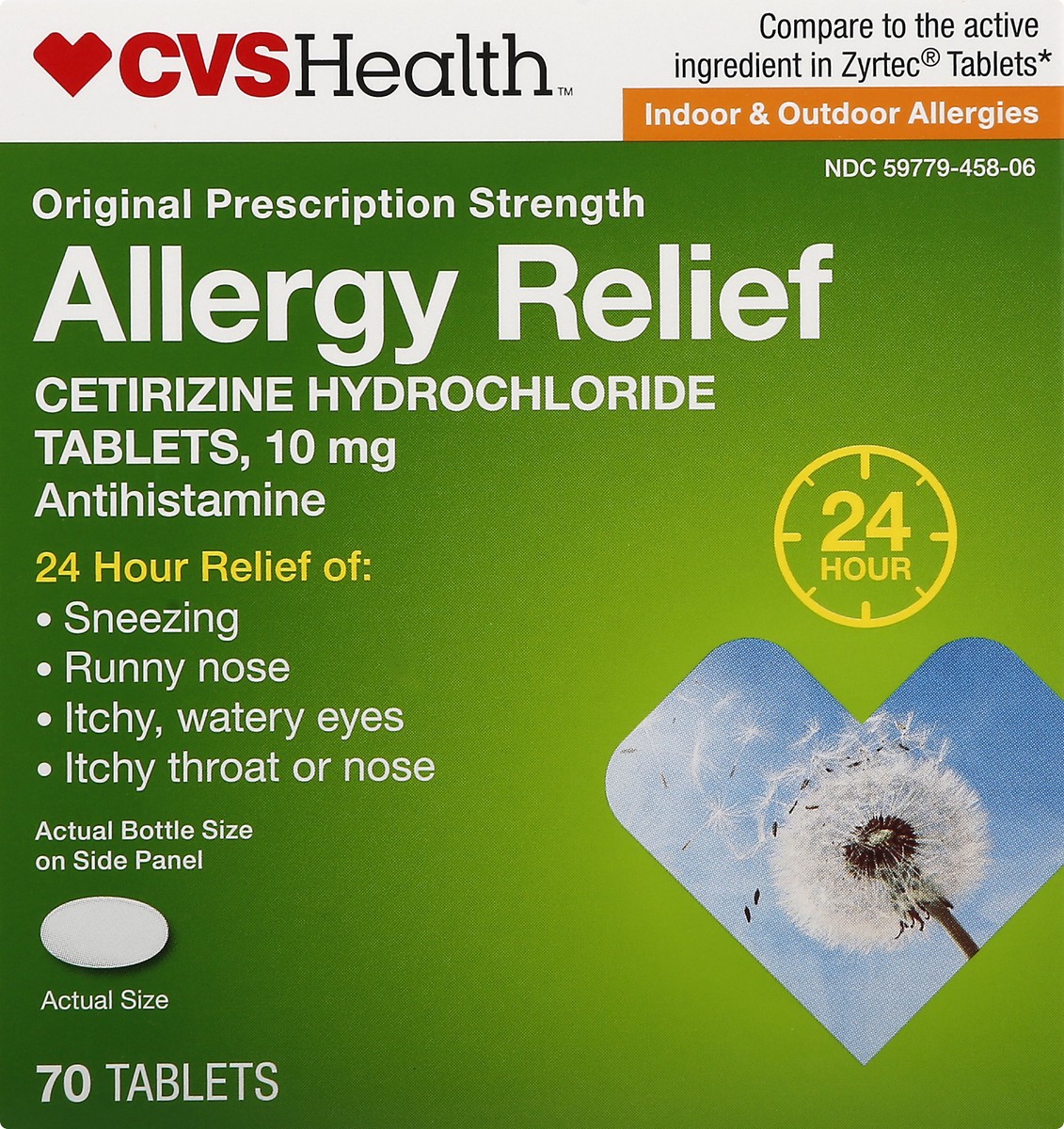 slide 3 of 10, CVS Health Allergy Relief Cetirizine 10Mg Tablets 24-Hour, 1 ct