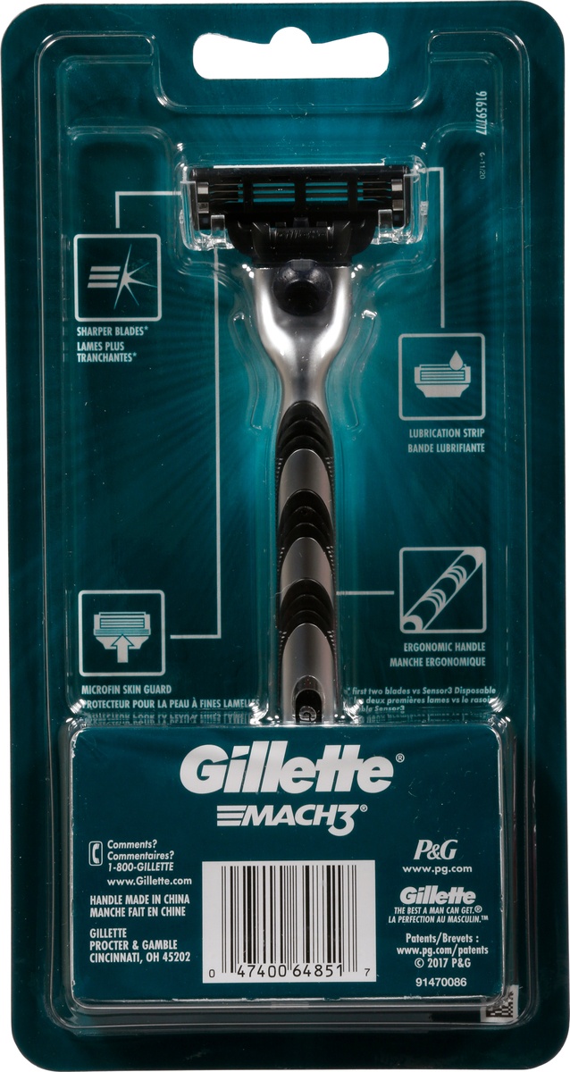 slide 4 of 9, Gillette Mach3 Men's Razor Handle + 1 Blade Refill, 