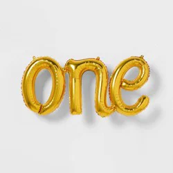 "One" Script Foil Balloon Banner Gold - Spritz™