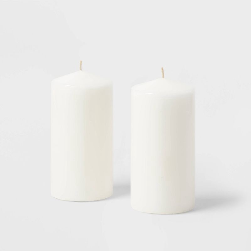slide 2 of 3, 6" x 3" 2pk Unscented Pillar Candles White - Made By Design, 39.6 oz