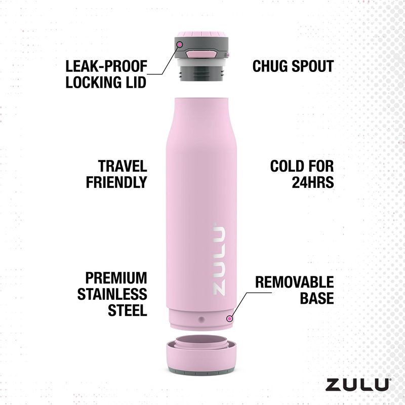 slide 7 of 7, Zulu Ace 24oz Stainless Steel Water Bottle - Pink, 24 oz