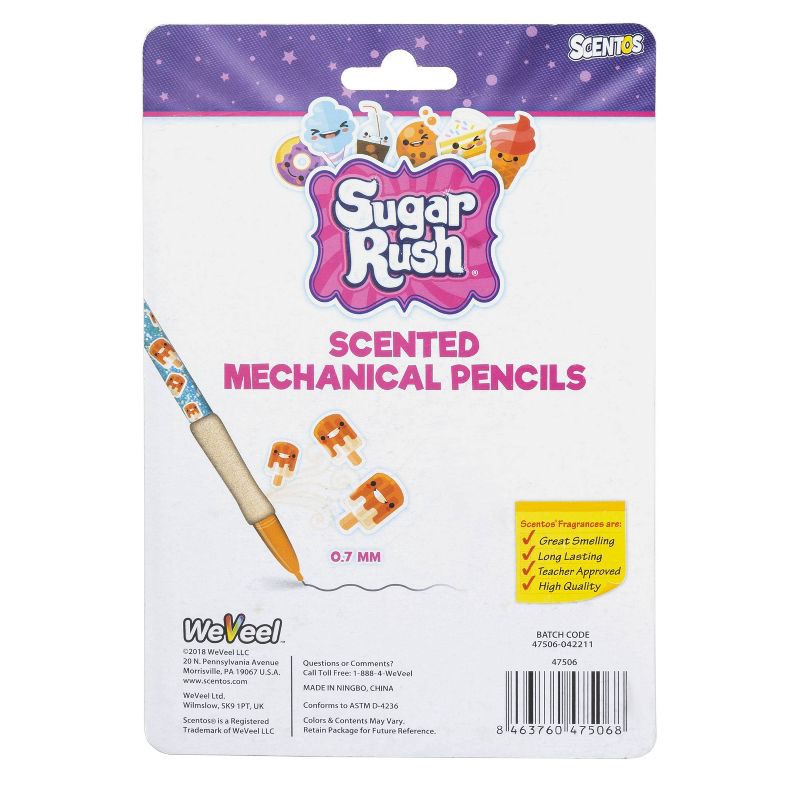slide 5 of 5, Sugar Rush 10ct 2 Scented Mechanical Pencils Glitter Gifting: 0.7mm Erasable Kids Smelly Stationery, 10 ct