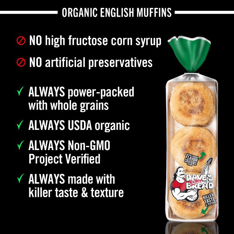 slide 4 of 15, Dave's Killer Bread Organic Rockin' Grains English Muffins - 13.2oz/6ct, 6 ct; 13.2 oz