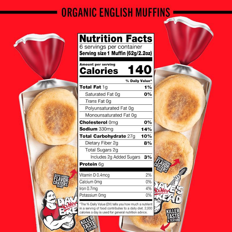slide 7 of 15, Dave's Killer Bread Organic Classic English Muffins - 13.2oz/6ct, 6 ct; 13.2 oz