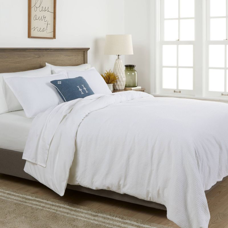 slide 6 of 6, Full/Queen Washed Waffle Weave Duvet & Sham Set White - Threshold, 1 ct