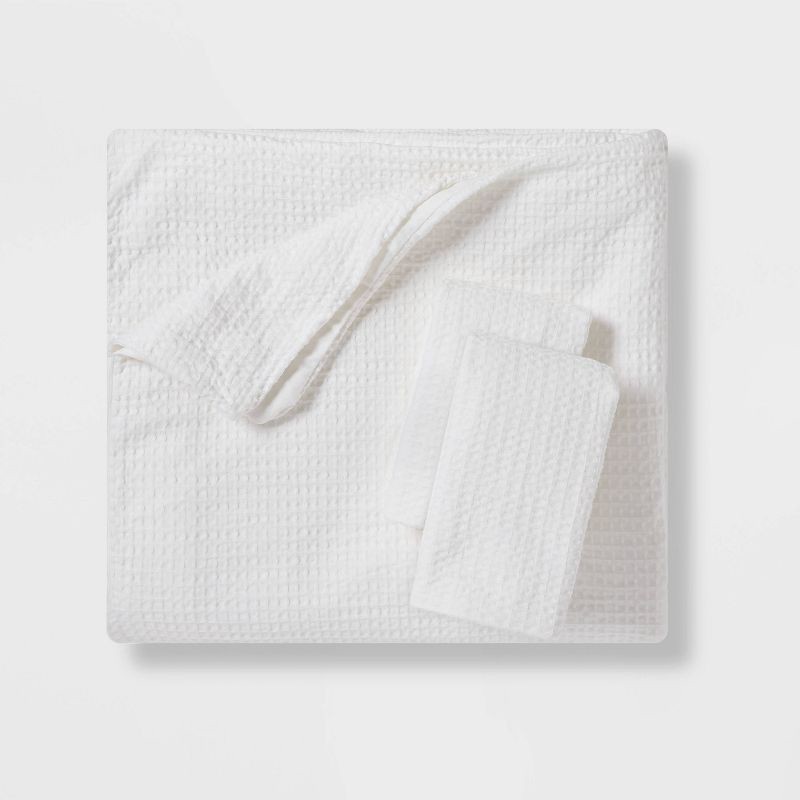 slide 5 of 6, Full/Queen Washed Waffle Weave Duvet & Sham Set White - Threshold, 1 ct