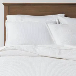 King Waffle Washed Weave Duvet & Sham Set White - Threshold