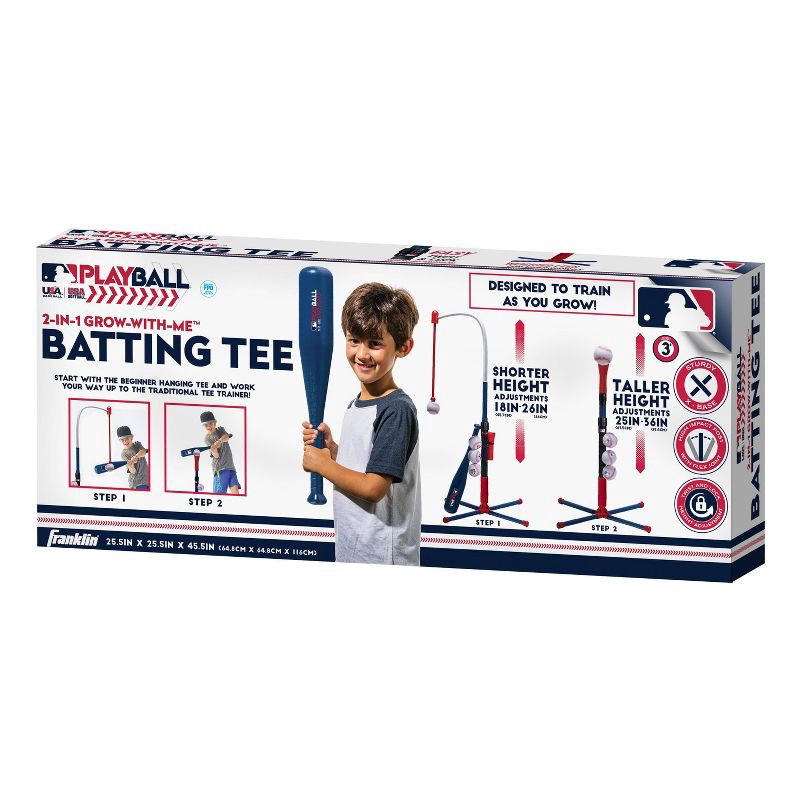 slide 2 of 8, Franklin Sports MLB Playball 2 in 1 Grow With Me Batting Tee: Toy Set for Kids Ages 3+, 1 ct