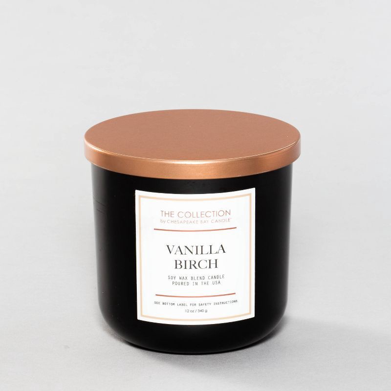 slide 2 of 5, 2-Wick Black Glass Vanilla Birch Lidded Jar Candle 12oz - The Collection by Chesapeake Bay Candle: Soy Blend, Essential Oils, 35h Burn, 12 oz