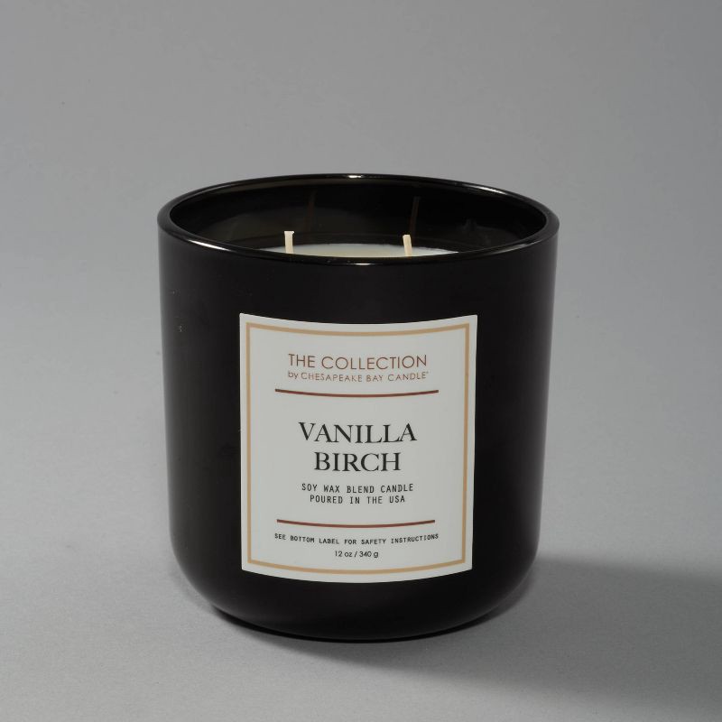 slide 3 of 5, 2-Wick Black Glass Vanilla Birch Lidded Jar Candle 12oz - The Collection by Chesapeake Bay Candle: Soy Blend, Essential Oils, 35h Burn, 12 oz