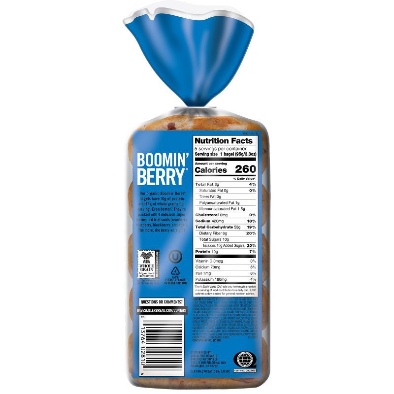 slide 12 of 16, Dave's Killer Bread Organic Boomin Berry Bagels - 16.75oz/5ct, 16.75 oz, 5 ct